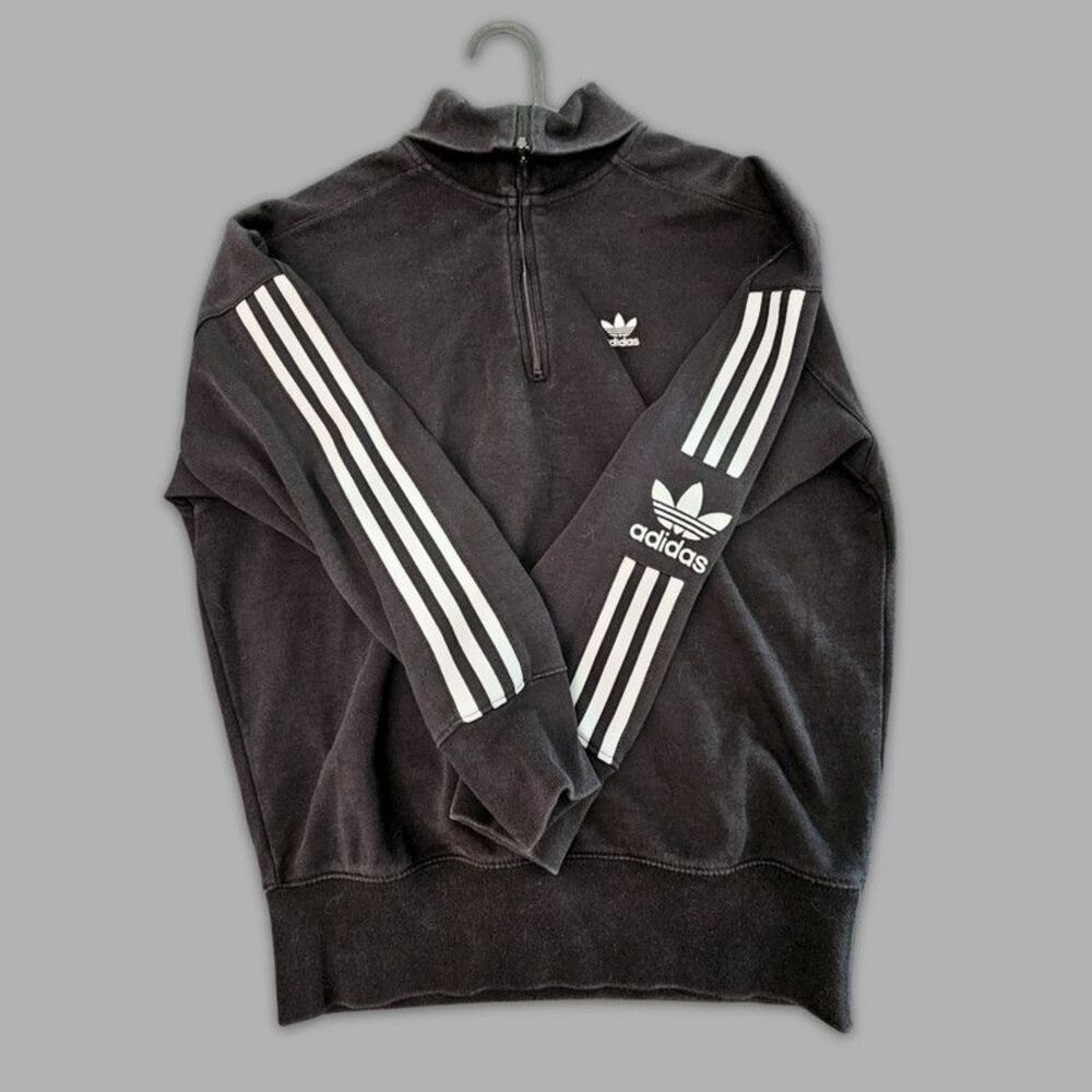 Adidas Originals Women's Lock Up Half Zip Sweatshirt Black Size S - Picture 2 of 14